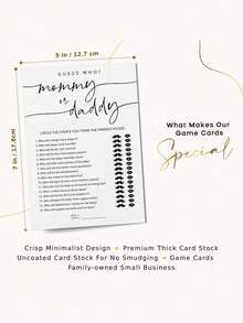 20 张“谁是妈妈还是爸爸”游戏卡、迎婴派对游戏卡、迎婴派对游戏和活动、适合男孩或女孩的趣味迎婴派对游戏