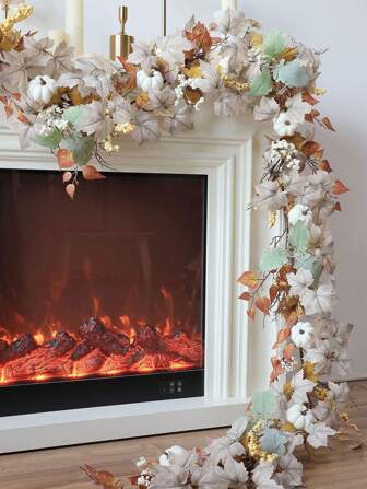1 st konstgjorda lönnlöv pumpa girlang höstdekor hängande höstlönnrankor girlang för bröllop hem veranda mantel öppen spis bondgård utomhus inomhusdekor för thanksgiving halloween skördedekor, höstdekor, höst, konstgjorda växter
