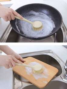 长柄厨房清洁刷塑料锅碗瓢盆砧板清洁剂不易粘油挂式炉灶清洁刷 - 彩色 - 查看 3