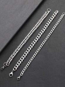 3pcs/Set Men's Stainless Steel Simple Fashion Chain Bracelet, Suitable For Daily Matching