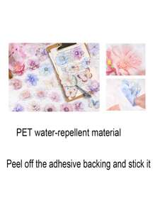 60 fogli/scatola, adesivi floreali primaverili, adesivi decorativi in PET trasparente e impermeabile, adesivi con motivi vegetali per fai-da-te, segnalibri per la lettura, decorazioni per confezioni regalo, forniture di cancelleria alla moda per la stagione di ritorno a scuola