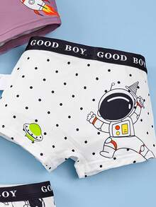 4pcs Boys' Comfortable Soft Breathable Cartoon Astronaut Print Boxer Briefs, Toddler/Little/Big Kids - Multicolor - View 6