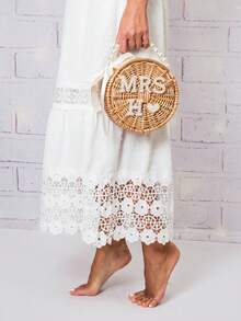 定制名字，珍珠装饰迷你沙滩草编包——完美新娘，理想的婚礼珍宝，新娘的礼物，单身女生的最爱！ - 彩色 - 查看 5