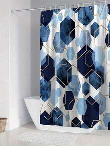1/3/4 Pieces Blue Shower Curtain Set Bathroom Set Modern Art Geometric Navy Blue Bathroom Curtain Set With 12 Hooks Bathroom Carpet Bathroom Carpet And Toilet Mat Summer Bathroom Decor Bathroom Accessories