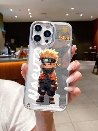bandai 1pc Cartoon Pattern Transparent TPU Shockproof Phone Case For IPhone 16 Pro Max/15/14 Plus/13/12/11, Electroplated Buttons, Camera Frame + Sunflower Cartoon Letter Anime Character, Unisex Holiday Gift, Christmas, Halloween, New Year Gift For Couples & Best Friends