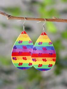 1 Paar Vintage Pride Month bunte gestreifte Herz bemalte Hänge-Ohrringe, Pride Month Geschenkartikel, LGBT Party, Parade, Festtags-Schmuckgeschenk aus Polyurethan, zweiseitig