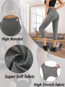 1pc Women's Super Soft High Waist Non-Sheer 3/4 Leggings, Tummy Control Sports Yoga Running Capri Pants, Women Activewear