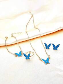 1 套白色蝴蝶珐琅项链，精致简约百搭时尚高端颈链，优雅珠宝套装 - 蝴蝶套裝 - 查看 16