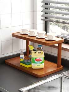 1 Piece Bamboo Multi-Purpose Kitchen Shelf, Multi-Tier Countertop Spice Rack With Storage Shelf, Desktop Double Organizer, Great For Dressers, Decorative And Utility Shelves For Home, Balcony Decoration - Brown - View 7