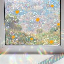 Daisy Flower Colored Sunlight Static Prism Window Film - Double Sided, No-Stick Static Adhesion, Anti-Clash Rainbow Sun Catcher, Reusable PVC For Home And Office Decoration