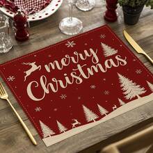1/4 Set di Tovagliette Natalizie in Lino Stampato a Quadri Bufalo, Babbo Natale Invernale, Albero di Natale, Pupazzo di Neve e Cervo per Tavolo da Pranzo, Lavabili in Poliestere Rettangolari, Sottobicchieri, Tovaglie da Cucina, Tappetini per il Caffè, Adatti per Cucina, Sala da Pranzo, Matrimonio, Decorazione Casa, Decorazione Stanza, Decorazione Interna, Decorazione Tavolo, Decorazione Festa di Natale, Regalo Ideale