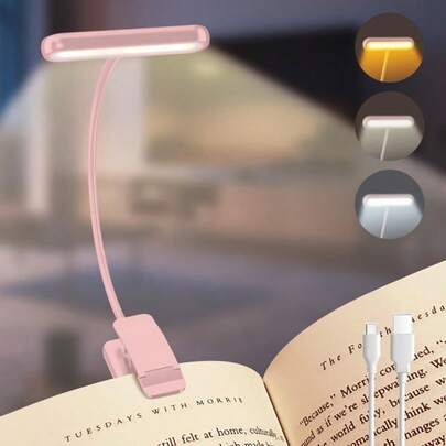 Yogle Rechargeable Reading Light With Type-C Charging Cable, Reading Lamp Clip [3 Colors And 10 Brightness Levels], Mini Flexible Gooseneck Clip-On Night Light