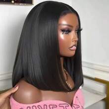 200 Density Short Bob 13x4 HD Lace Frontal Human Hair Wigs Bone Straight 13x4 Transparent Lace Front Human Hair Wig Pre Plucked - Natural Black - View 3
