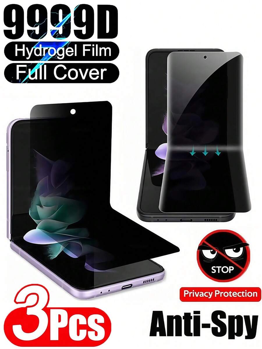 3Pcs Anti Spy Hydrogel Film Explosion-Proof, And Scratch Resistant Anti Peeping Mobile Screen Protector Film Compatible With Samsung Galaxy Z Filp 3/4/5/6/7 Privacy Film Soft Film Non Glass