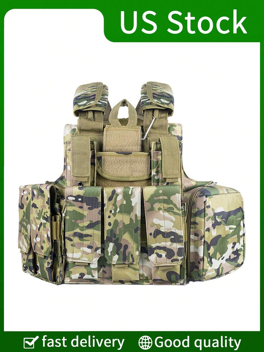 Áo vest săn bắn chiến thuật đa chức năng, túi ba băng đạn phía trước, có nhiều túi tiện ích, vải chống rách bền, thích hợp cho săn bắn, huấn luyện, sinh tồn ngoài trời, v.v. - Nhiều màu - Xem 1