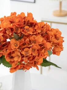 1/3pcs 18.5in Orange Artificial Hydrangea Real-Looking Silk Hydrangea Flower Arrangements High Quality Fake Floral Brunch Pumpkin For DIY Wedding Bouquet Party Home Living Room Kitchen Garden Hotel Office, Wedding Decorations, Autumn Decor, Summer Decor, Fall Decor, Halloween Decor