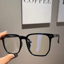 Rectangular Square Plain Glasses, Artistic Retro  Plain Glasses Frame, Unisex, Versatile Fashion Item - Black - View 4