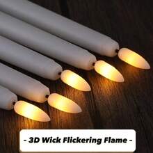 6/12/24 件 LED 无焰锥形蜡烛、LED 无焰烛台、电池供电蜡烛、塑料假烛台、电池供电窗户蜡烛，带 3D 闪烁火焰，适用于壁炉、圣诞节、万圣节、教堂、婚礼（不含电池）