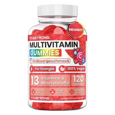 Vitastrong Complete Multivitamin 120 Vitastrong Gummies, 13 Vitamine und Mineralstoffe, Multivitamin-Komplex für Erwachsene, Vitamingummis, vegan, saccharosefrei, Multivitamin-Gummibärchen mit Vitaminen, Zink, Jod, Folsäure