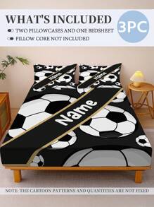 3 Stücke personalisiertes grünes Fußballmuster bedrucktes Bettlaken Set, Tagesdecke Set, Bettwäsche, Queen Quiltset mit 2 Kissenbezügen und 1 Tagesdecke, geeignet für Raumdekor, Schlafzimmerdekoration, Heimdekoration, Dorm Ausstattung, Einzelbett Set, Geburtstagsgeschenk, Geschenk für Familie und Freunde, Halloween Deko, Personalisiertes Weihnachtsgeschenk, Geschenk für Fußballliebhaber