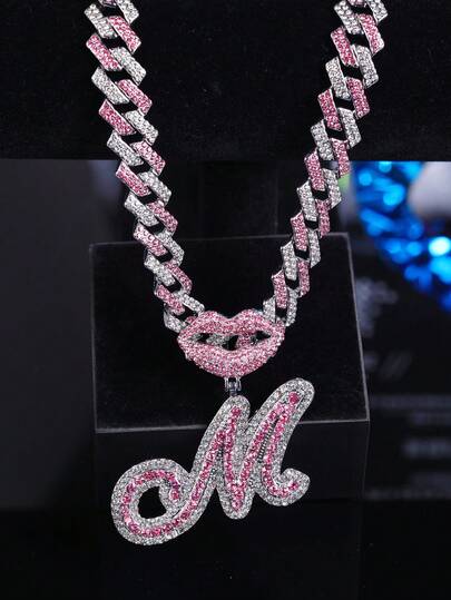 CVNANA 1入歐美風格嘻哈26個字母翻轉菱形吊墜項鍊,女士珠寶配飾