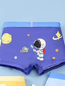 4条装男童舒适柔软透气卡通宇航员印花平角内裤，幼儿/小童/大童 - 彩色 - 查看 3