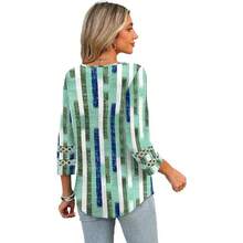 XIEERDUO 3/4 Length Sleeve Womens Tops Dressy Casual Blouses For Women 2025  V Neck T Shirts Summer Clothes - Z 綠色格子 - 查看 5