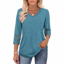 XIEERDUO 3/4 Length Sleeve Womens Tops Dressy Casual Blouses For Women 2025  V Neck T Shirts Summer Clothes - Turquoise - View 2