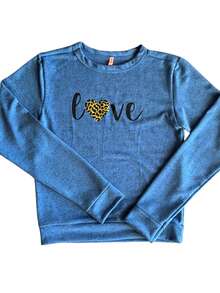 Fleece Blouse With Cuffs And Love Print, Warm Winter - 藍色 - 查看 4