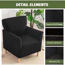 Local Delivery - Banquet Armchair Slipcover Printed Chair Covers With Arms Stretch Club Chair Slipcover Soft Armchair Sofa Covers Anti-Slip Furniture Protector For Dogs Pets Home Living Room Decor, 14 - Twill Check Black - 查看 3