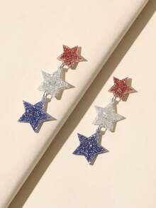 1Pair Joyful Celebration Shiny Star America USA Flag Color Star Drop Earrings For Women Girl For 250th Anniversary Independence Day Accessories Jewelry - Multicolor - View 3