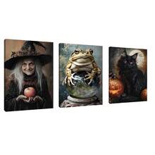 3pcs Halloween Decoration Black Cat And Jack - Lantern, Witch And Apple, Frog And Pot Wall Arts Canvas Posters, High Definition Printing Optional Frame, Living Room And Bedroom Home Decoration Hanging Paintings - Multicolor - View 11