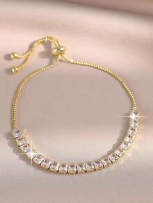 Bộ 3 vòng tay tennis điều chỉnh được, đính đá cubic zirconia hình học, thích hợp cho phụ nữ và bé gái đeo hàng ngày. - Vàng - Xem 8