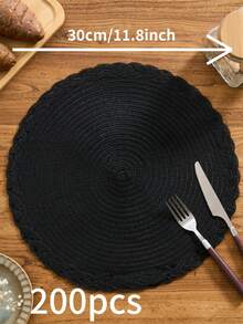 1/4/6/12pcs Bohemian Woven Round Placemats, Solid Color With Braided Edge, Non-Slip Tabletop Mats For Home Kitchen, Suitable For Holiday Party, Birthday, Wedding, Dinner (Multiple Color Options) - Black - View 15