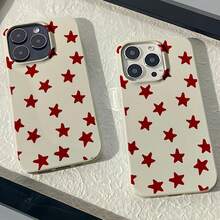 1pc White Matte Personalized Full Screen Red Star Pattern Phone Case Compatible With Iphone 16 Pro Max, 15/14 Plus, 13, 12, 11 Protective Shell Waterproof Shockproof Anti-Fall Scratch Resistant