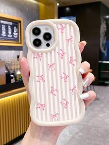Black White Pink Bowknot Fashion Phone Cases 3pcs Dopamine Themed Wavy Edge Bowknot Pattern Phone Cases Compatible With IPhone & Galaxy Phones Spring Gift - Multicolor - View 6