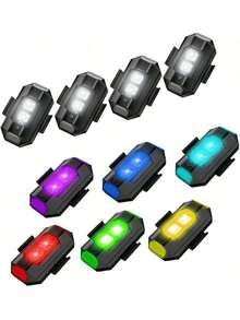 Conjunto de 10 Luces LED Estroboscópicas Anticolisión Recargables en 7 Colores: Ideal para Motocicletas, Drones y Vehículos Nocturnos - Negro - Ver 7
