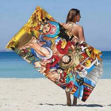 1条动漫印花五档沙滩巾，超柔软微纤维材质，防沙速干，泳池毛巾，女士旅行健身淋浴露营礼物 - 彩色 - 查看 13