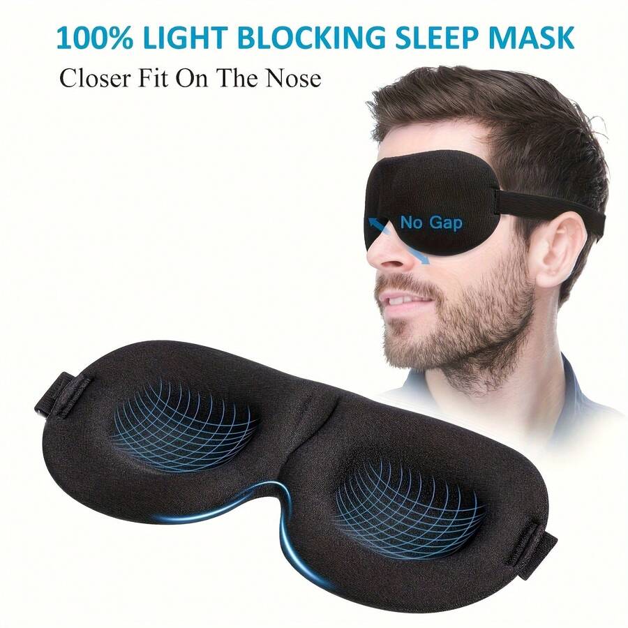 1pc 3D Contoured Sleep Eye Mask, Suitable For Back And Side Sleepers - Blackout Eye Mask, Comfortable