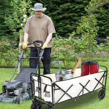 Extended Folding Utility Wagon, 330LBS Heavy Loaded Collapsible Garden Cart With Anti-Slip Wheels, Adjustable Handle And Side Pockets, Large, White, X-Large - White - View 11