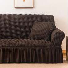 1pc Chiffon Solid Color Plaid Sofa Cover, All Season Universal Anti-Dirty And Anti-Cat Scratch Slipcover - Cà phê nâu - Xem 9