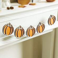 1pc Halloween Pumpkin Garland Banner With Black And Orange Beads, Wooden Fall Decor For Thanksgiving Party Home Wall Decoration, Autumn Holiday Decoration Home Decor Halloween Decor Room Decor