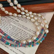 Boho Vacation Style Natural Cultured Baroque Pearl & Colorful Disc Beads Necklace, Suitable For Daily Wear For Women