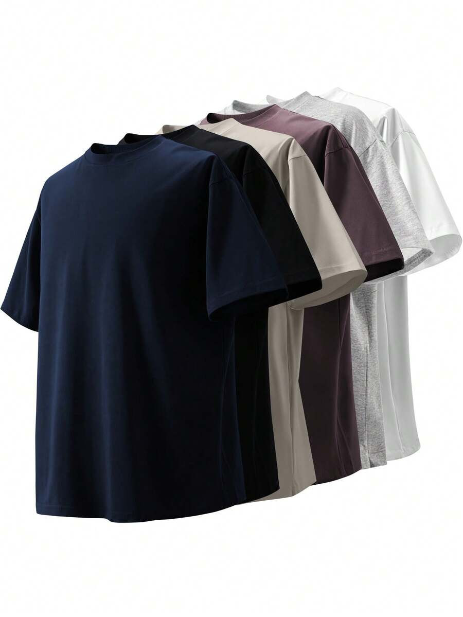 Women's Solid Color Short Sleeves, 220g Weight, 100% Cotton, Comfortable To Wear, Very Suitable For Running, Leisure Or Outdoor Entertainment, Fitness,Comfort Fit Short Sleeve Classic Cotton T-Shirt Women's Casual Short Sleeve Top - 藏青色 - 查看 1