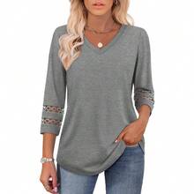 XIEERDUO 3/4 Length Sleeve Womens Tops Dressy Casual Blouses For Women 2025  V Neck T Shirts Summer Clothes - 灰色 - 查看 2