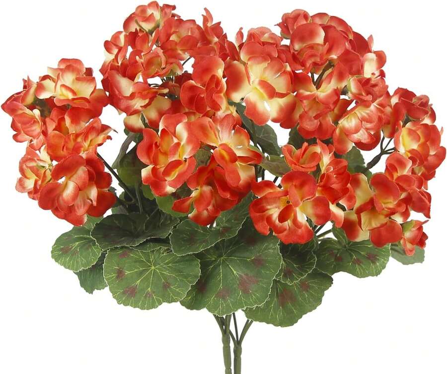 2 Pcs Artificial Geranium Flowers For Outdoors Silk Geraniums Flowers Outdoor Orange Geranium Bush Faux Flowers Geraniums For Outdoor Decor Indoor Garden Patio Grave Cemetary Table Centerpiece - Orange - View 1
