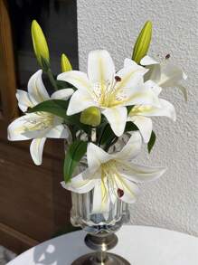 1 قطعة/3 قطع/5 قطع زهرة وهمية نباتات وهمية زينة زنبق لترتيب الزهور على طاولة الطعام أو المكتب أو في إناء داخل الغرفة، ديكور حفل الزفاف والأعياد، ترتيب وهمي للزهور والحدائق، زهور مزيفة جافة بلاستيكية