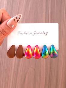 18 件多色水滴形时尚耳钉套装，女士珠宝