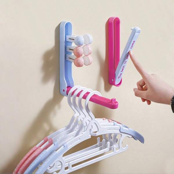 1pc Foldable Hanger Storage Rack Wall-Mounted Clothespin Balcony Storage Rack Without Perforation Multi-Functional Hook Storage Rack