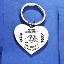 1 pièce Porte-clés pendentif en forme de cœur en acier inoxydable "Père et Fille meilleurs amis pour la vie" comme cadeau de Fête des Pères, sac à dos pour l'école
